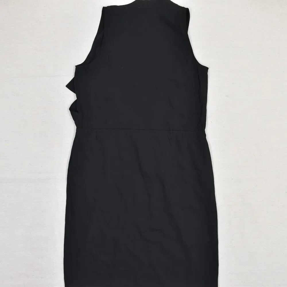 Michael Kors Women's Sheath Dress Faux Wrap Solid V Neck Polyester Black Size 10